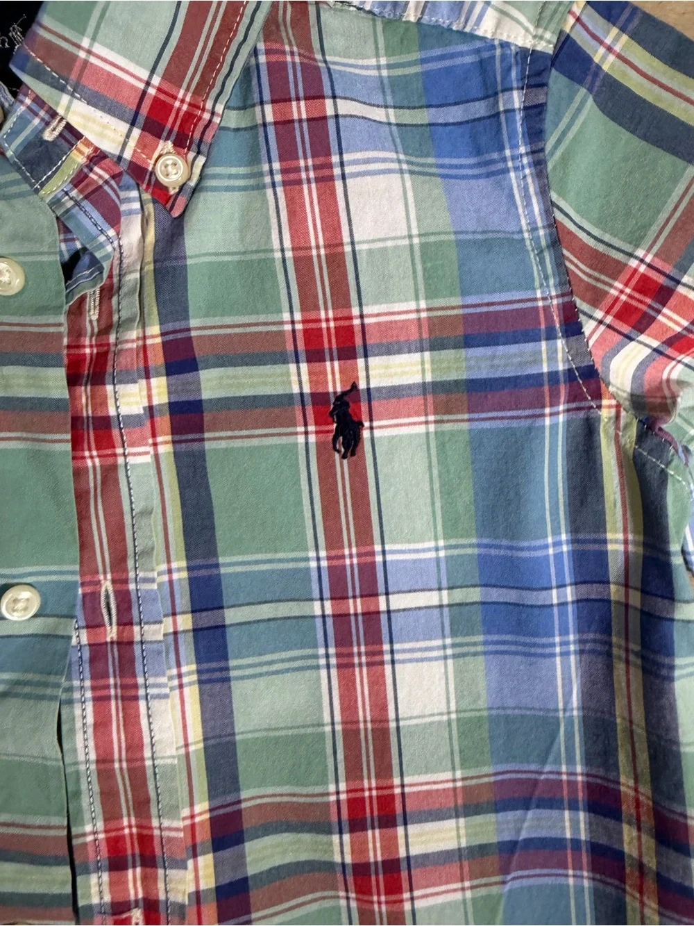 Ralph Lauren Boys Short-Sleeve Plaid Button-Down Shirt - Green, Blue & Red